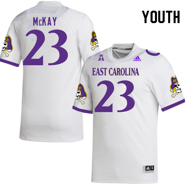 Youth #23 Joseph McKay ECU Pirates 2023 College Football Jerseys Stitched-White - Click Image to Close